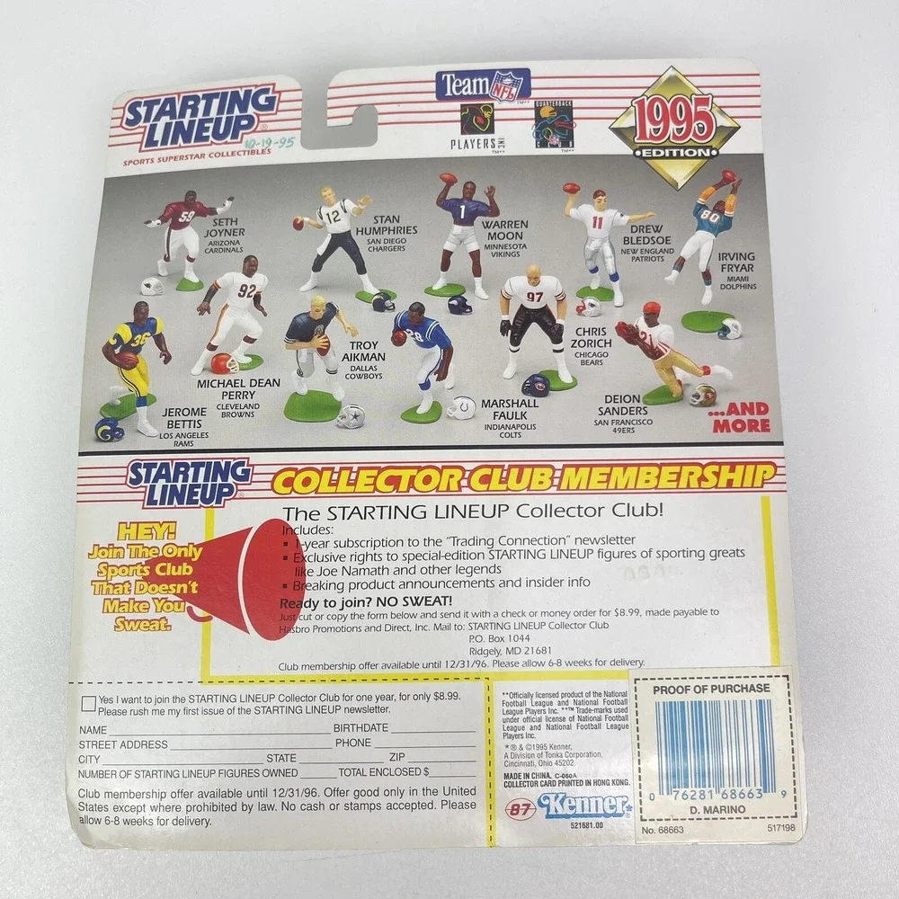 1995 Dan Marino Miami Dolphins Kenner NFL Starting Lineup Figure and Card